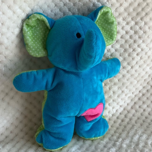 Gitzy Plush Blue Green Elephant Interior Rattle Pink Heart Stuffed Animal No Tag - Picture 5 of 6